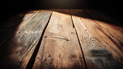 Poster - Rustic Wood Plank Surface with Soft Light and Dark Background