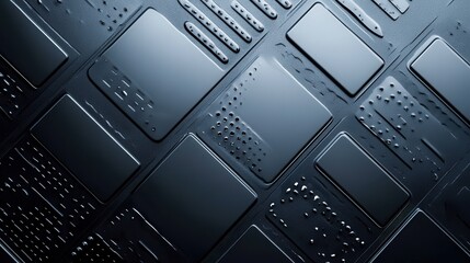 Aufkleber - Sleek metallic surfaces decorated with futuristic high-tech patterns form an abstract background with a modern, innovative feel.