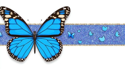 Poster - Beautiful Blue Butterfly Detailed with Sparkling Background, Capturing the Essence of Metamorphosis in Stunning Double Exposure Artwork