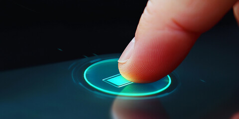 Poster - Finger interacts with virtual touchscreen in dark setting Generative AI