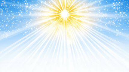 Poster - Vibrant Sunlight Breaking Through Blue Sky with Shimmering Rays and Sparkling Atmosphere