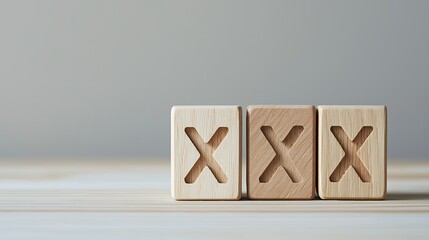 Poster - Wooden cubes displaying X symbols create a minimalist and modern aesthetic