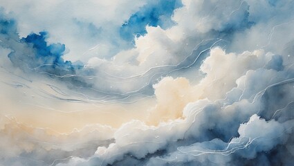 watercolor painting of a blue and white sky suitable for background designs, stationary, nature them