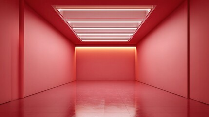 Poster - Minimalist Red Room with Clean Lines and Diffused Lighting Effects
