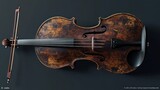 "A violin with a bow resting beside it, transparent background.