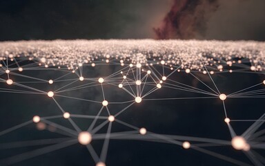 Poster - a photograph of a complex, interconnected network of glowing nodes representing 
