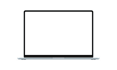 Fototapete - Modern Blue Laptop Mockup With Blank Screen, Front View, Isolated On White Background. Vector Illustration