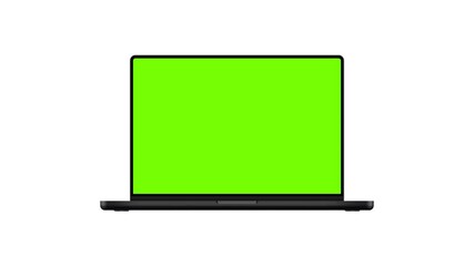 Fototapete - Modern Black Laptop Animated Mockup, Front And Side Perspective View, Green Screens, Isolated on White Background