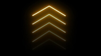 Poster - Neon upward arrow icon animation. Retro signboard with up arrow. Glowing yellow single-line upload arrow icon on black background.