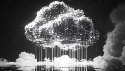 Poster - A stunning representation of a digital cloud with luminous data streams, symbolizing modern technology, connectivity, and digital transformation.