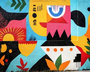 Poster - A vibrant abstract mural featuring bold colors, geometric shapes, and playful patterns. This artwork adds a dynamic visual element to any space, perfect for creative projects.