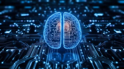 Poster - An abstract representation of a digital brain intertwined with circuits, symbolizing the fusion of technology and artificial intelligence in today's modern world.