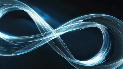 Poster - Abstract Infinity Symbol Glowing Blue Light Representing Endless Possibilities and Continuity Against Dark Background with Vibrant Flowing Light Trails.