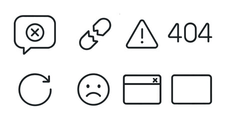 Fototapete - Error and warning outline icons set – linear, alert, tech troubleshooting graphics