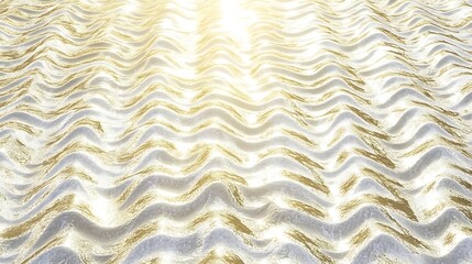 Poster - Abstract background with gold and white wavy texture, illuminated by a bright light source. The image features a repeating pattern of undulating lines creating a sense of depth and movement. The