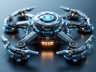 Poster - Futuristic drone motor with ultradetailed components glowing with blue and orange lights
