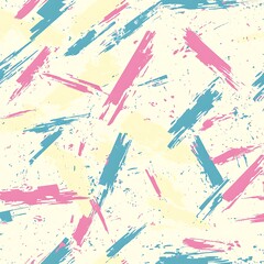 Poster - Abstract background with pastel pink, blue, and yellow brush strokes on a cream background. The paint strokes are dynamic and energetic, creating a vibrant and textured surface. The image is seamless