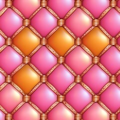 Poster - Pink and orange diamond pattern background. Seamless texture with glossy effect and copper colored stitching. Ideal for fashion, interior design, and branding projects