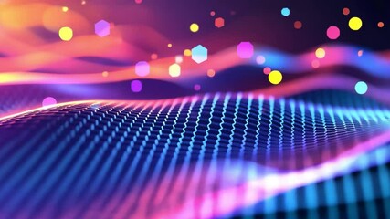 Poster - Vibrant Abstract Waves Colorful Geometric Digital Background in Motion, Showcasing Energy and Creativity Through Mesmerizing Design.