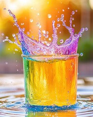 Poster - Refreshing glass of water capturing a dynamic splash of water droplets against a pure background