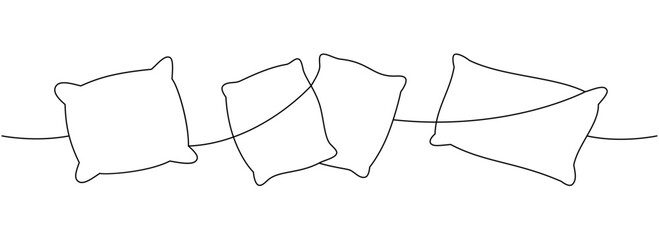 Pillows set one line continuous drawing. Fluffy pillows for sleeping. Vector illustration.