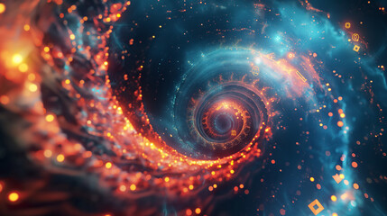 Wall Mural - A spiral of light and dark colors with a blue background