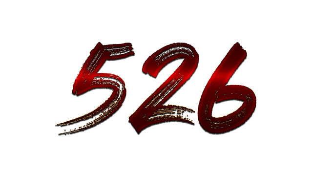 3D blood red number design of 526 on white background.