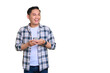 © Sewupari Studio - Cheerful young Asian man in plaid shirt holding mobile phone and looking aside at copy space isolated on transparent background