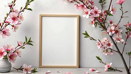 Poster - Blooming beauty surrounds a blank canvas in a serene artistic display of nature's elegance and tranquility Generative AI