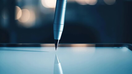 Poster - Creative digital artistry at dusk captures inspiration with a sleek pen gliding on a glowing tablet screen Generative AI