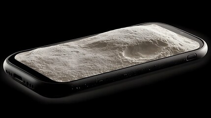 Wall Mural - a cellular phone displays a moon surface on its touch screen