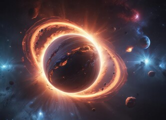 Wall Mural - glowing nebulae swirl around abstract planets, cosmic dust , night sky, digital painting, digital ar