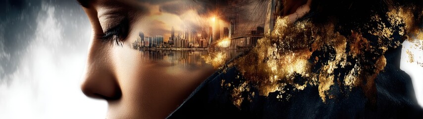 Poster - Innovative Solar Future: Engineer Silhouette with Urban Landscape, Creative Double Exposure Artistry Capturing Sustainability and Technology Concepts