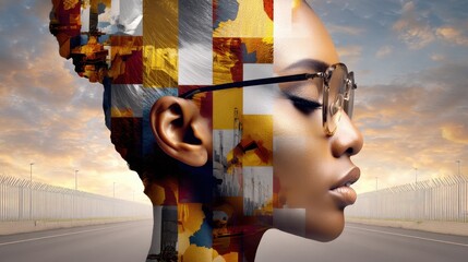 Poster - Engineer Silhouette with Solar Future Elements in Double Exposure Against a Dramatic Sky