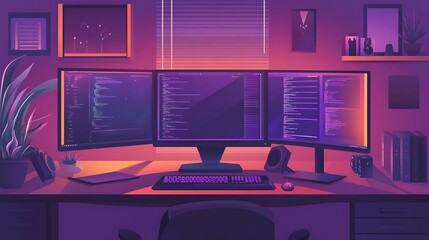 coders night triple monitor setup.