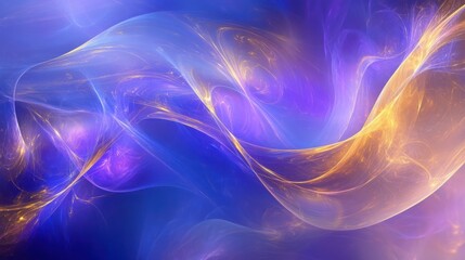 Poster - Abstract dynamic wallpaper, swirling cobalt blue and electric purple waves mixed with luminous gold threads, sharp clarity, and rich texture