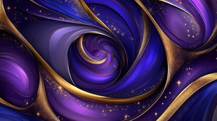 Poster - Abstract swirling wallpaper featuring cobalt and violet waves, accented by shimmering golden highlights, ultra-detailed, crisp high-resolution