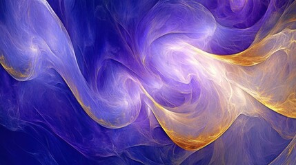 Poster - mesmerizing abstract design, electric purple and cobalt blue in a fluid dance with golden highlights