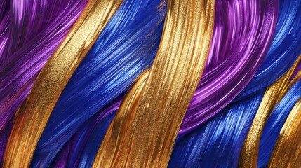 Poster - Sharp-focused abstract wallpaper with twisting ribbons of electric purple, cobalt blue, and radiant gold, high clarity and ultra-high resolution