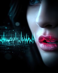 Poster - Ethereal Soundscape with Double Exposure of Musician's Face and Audio Waveform Against Dark Background