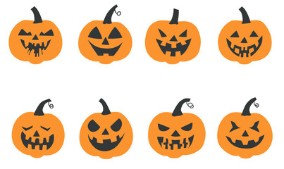 Poster - Flat Minimalist Halloween Pumpkins with Scary Faces Vector Illustration Set