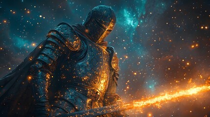 Wall Mural - celestial knight in shining star metal armor