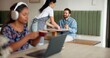 © peopleimages.com - People, waitress and smile in cafe for customer service, hospitality and free connectivity on phone. Happy man, employee and coffee in shop for order, small business support and interaction at table
