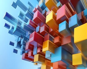 Poster - A vibrant and dynamic abstract composition featuring colorful 3D cubes in motion. This striking visual captures energy and creativity, perfect for technology and innovation themes.