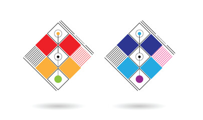 Poster - Contemporary Etchnic Abstract Design Lines Squares and Circles Different Colors. Graphic design elements and resources vector art