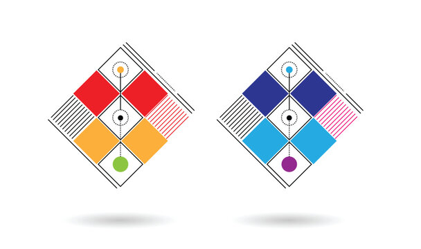 Contemporary Etchnic Abstract Design Lines Squares and Circles Different Colors. Graphic design elements and resources vector art