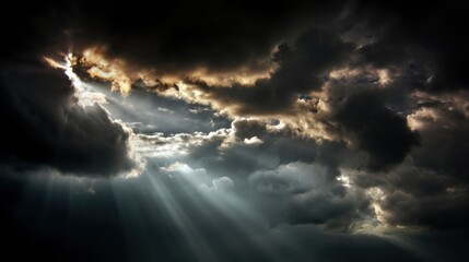 Wall Mural - Majestic Dark Clouds with Sunlight Breaking Through the Sky