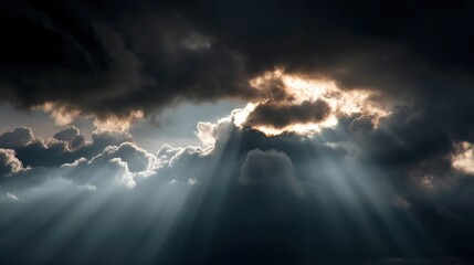 Wall Mural - Serene Sky with Dramatic Clouds and Sunlight Breaking Through