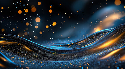 Poster - Elegant flowing waves with shimmering particles in soft focus