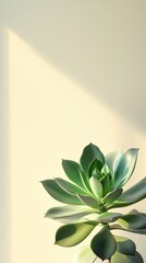 Aufkleber - A healthy succulent plant stands out with its lush green leaves, set against a plain white background. Soft lighting enhances the plant's natural beauty, creating a calm atmosphere